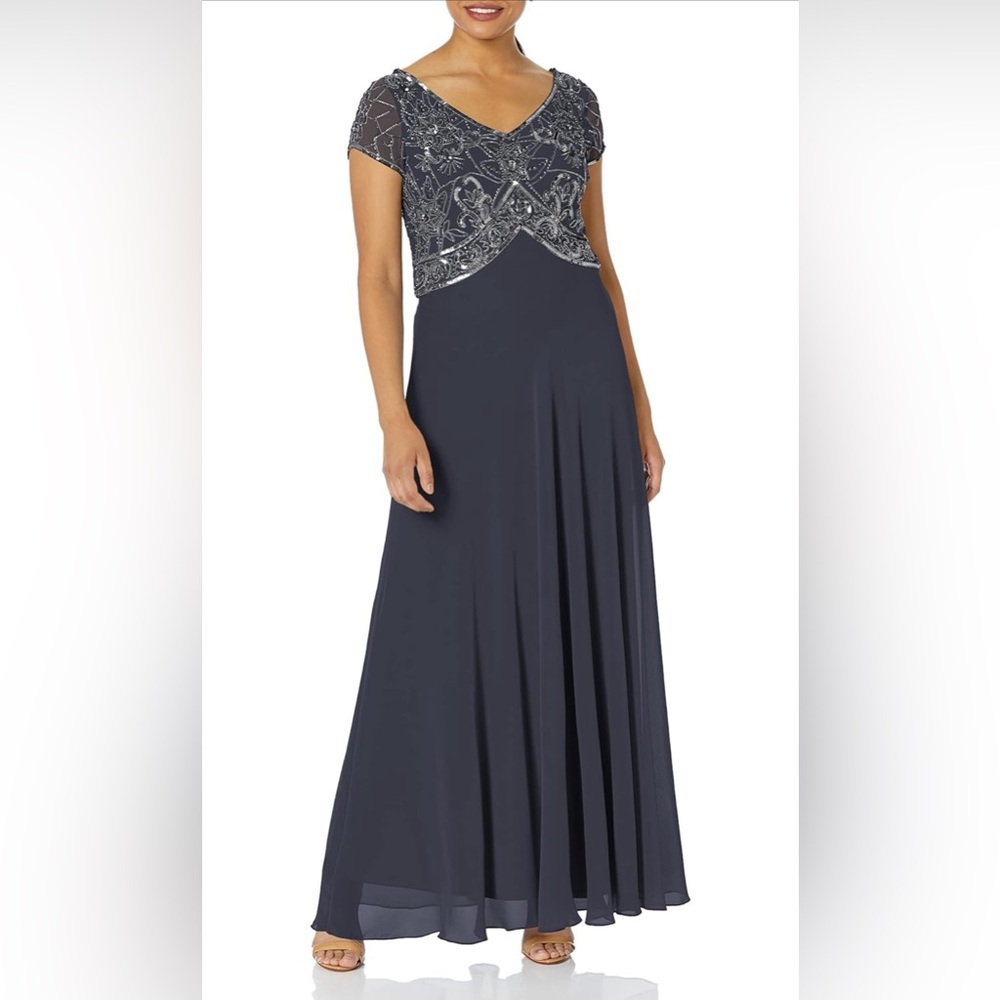 New J Kara Womens Cap V-Neck Beaded Dress - Size 18-Mother of the Bride/groom